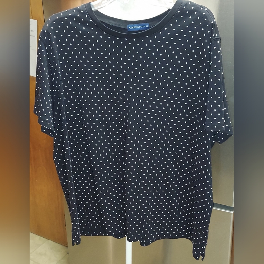 Karen Scott Black Shirt with White Polka Dots Plus Size 2XL
